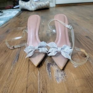 Asos Design Nude Heels With Rhinestone Bow Size 9